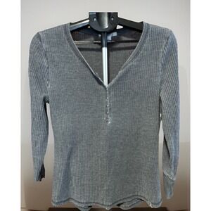 SEVEN7 Women's Lg Thermal Waffle Knit Snap Henley Shirt  Charcoal Gray Thermal